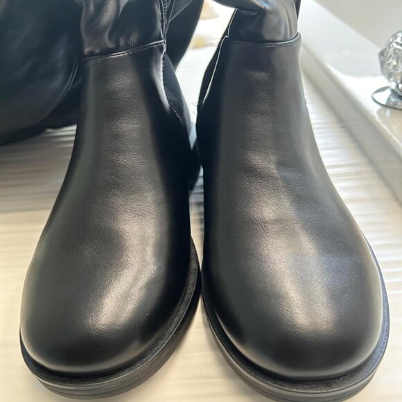 🆕Women Black-pu Knee High Comfortable Thigh High Daily Low Flat Heel Long Boot - Picture 3 of 10